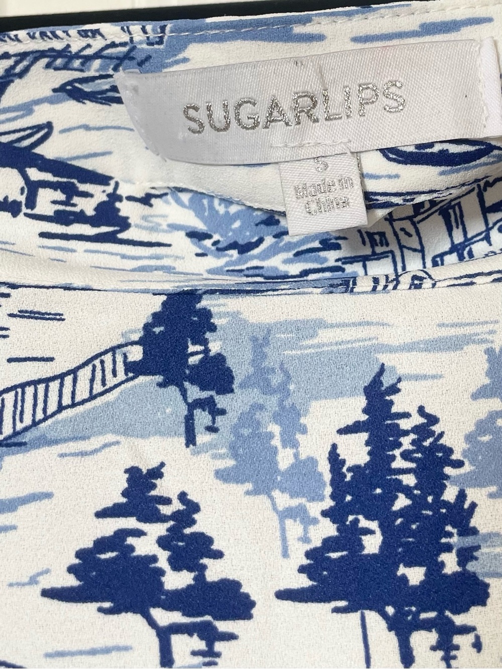 Sugarlips Blue & White Toile Off-Shoulder Puff Sleeve Top - Picture 8 of 9